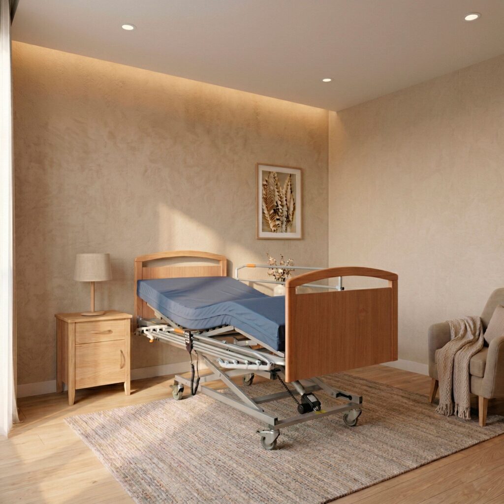 Cama articulada geriátrica con colchón y carro elevador FREIM